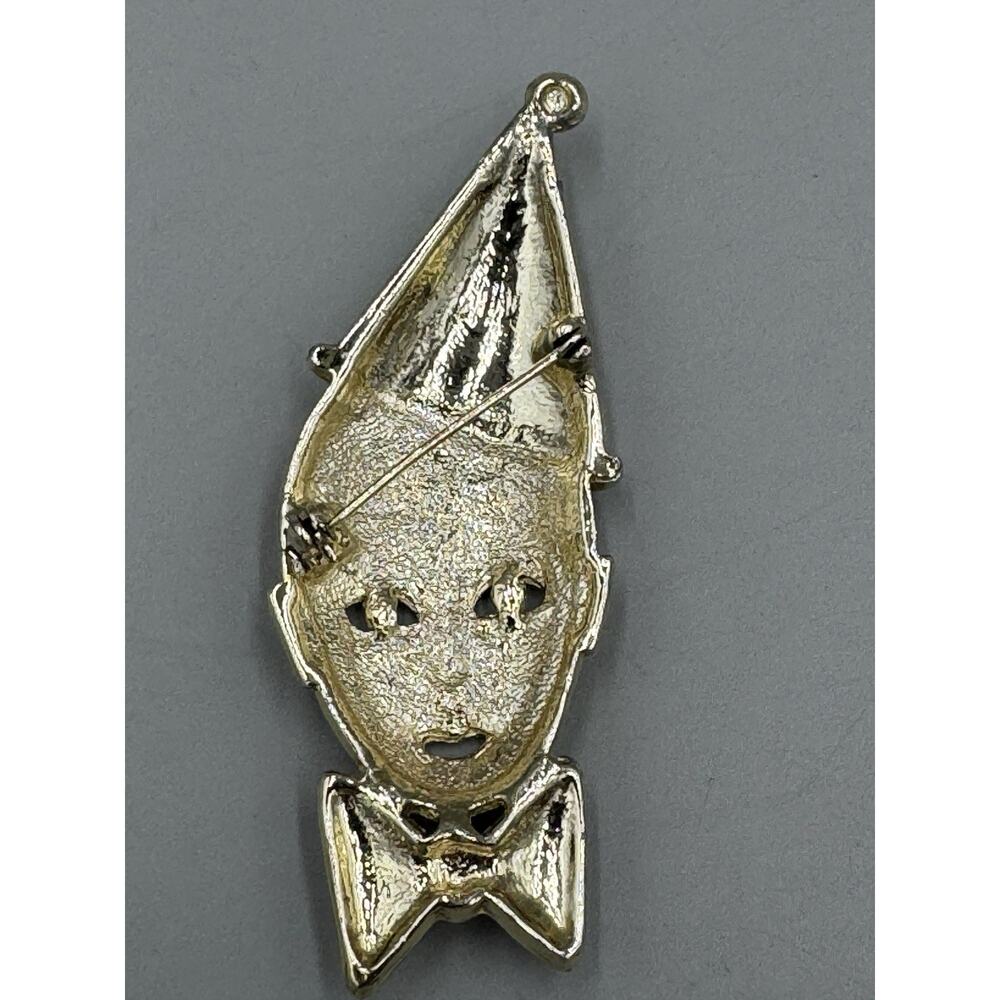 Vintage Gold Colored Crying Harlequin Pierrot Clown Mask Brooch - Picture 3 of 5